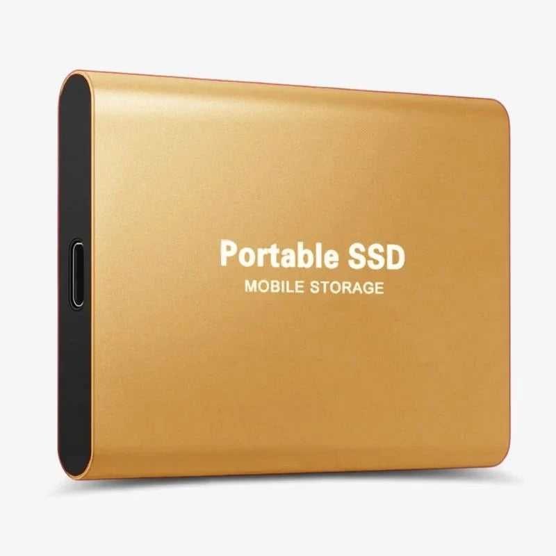 "Compacte UltraDrive externe SSD met 16TB opslag, zilveren behuizing, USB-C compatibel, draagbaar en schokbestendig."