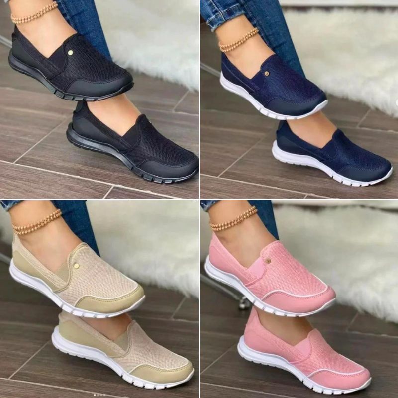 "Dames slip-on diabetesschoenen, orthopedisch ontwerp, ademend textiel, antislip zool, verkrijgbaar in beige, roze, zwart, bl