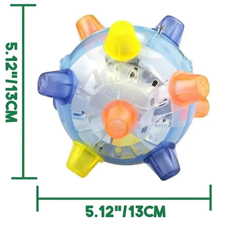 Product image of interactive dog toy with LED lights and sound in action