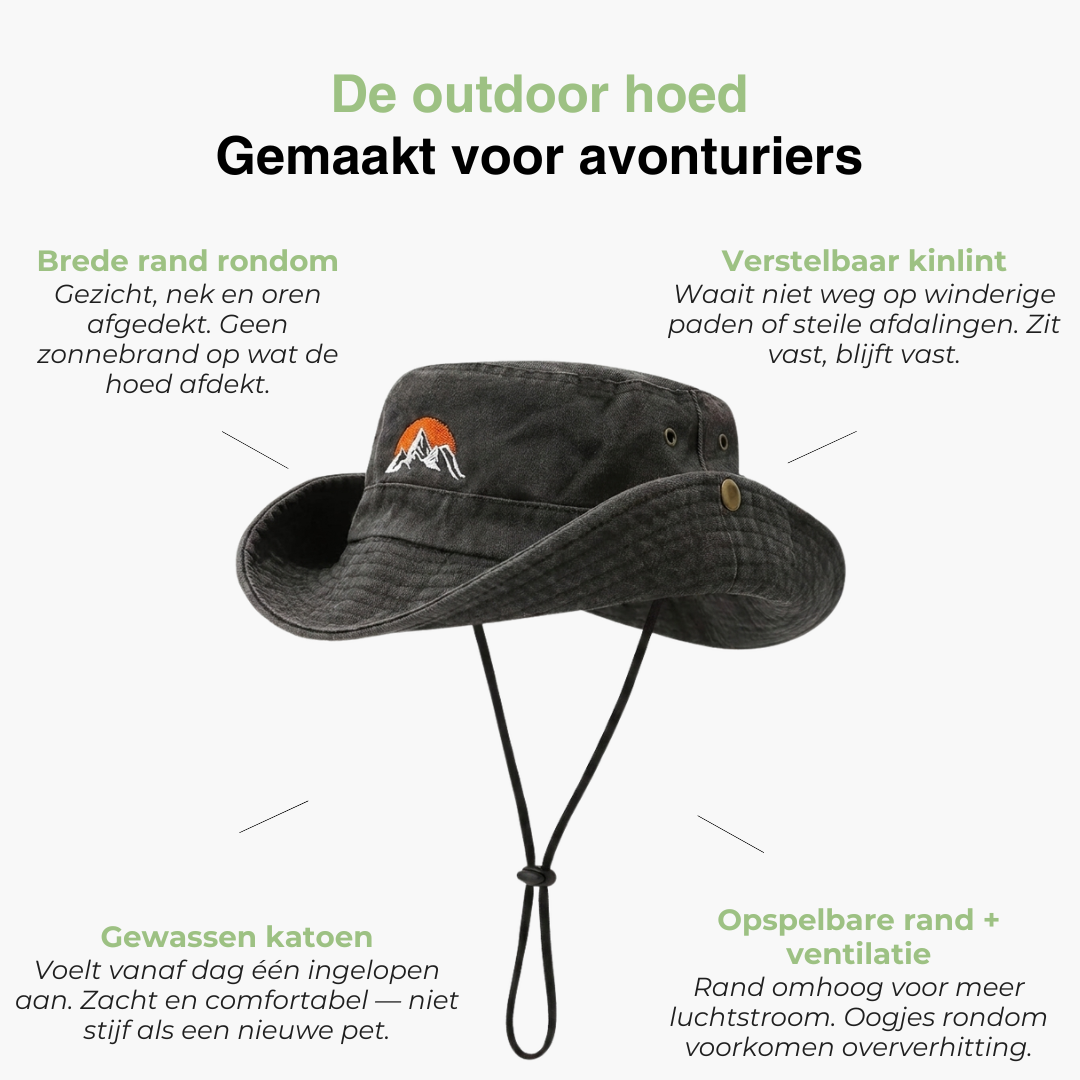 Outdoor Bucket Hat - Gewassen Katoen Brede Rand - Kinlint Zonnehoed