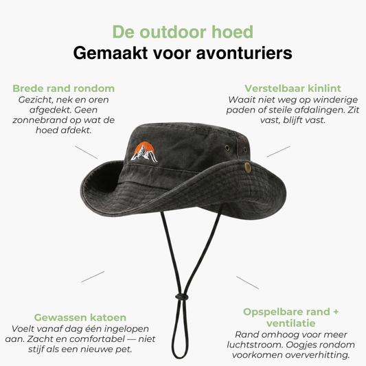 Outdoor Bucket Hat - Gewassen Katoen Brede Rand - Kinlint Zonnehoed