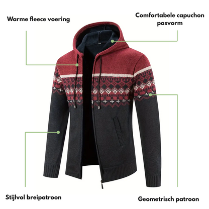 Heren Hoodie Trui – Dik Fluweel – Geometrisch Patroon
