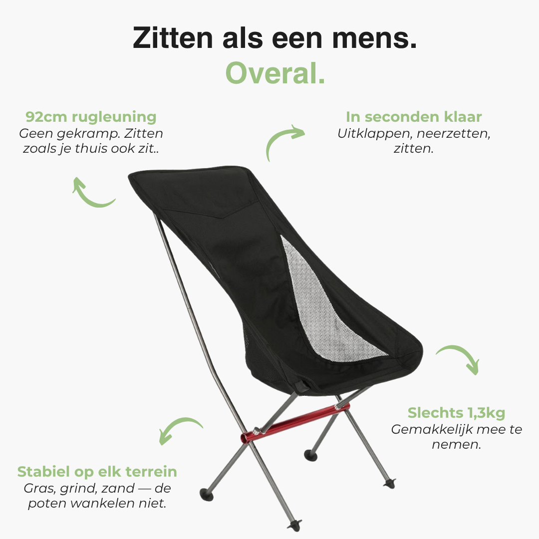 Ultralichte Opvouwbare Campingstoel - Hoge Rug Draagbare Buitenstoel