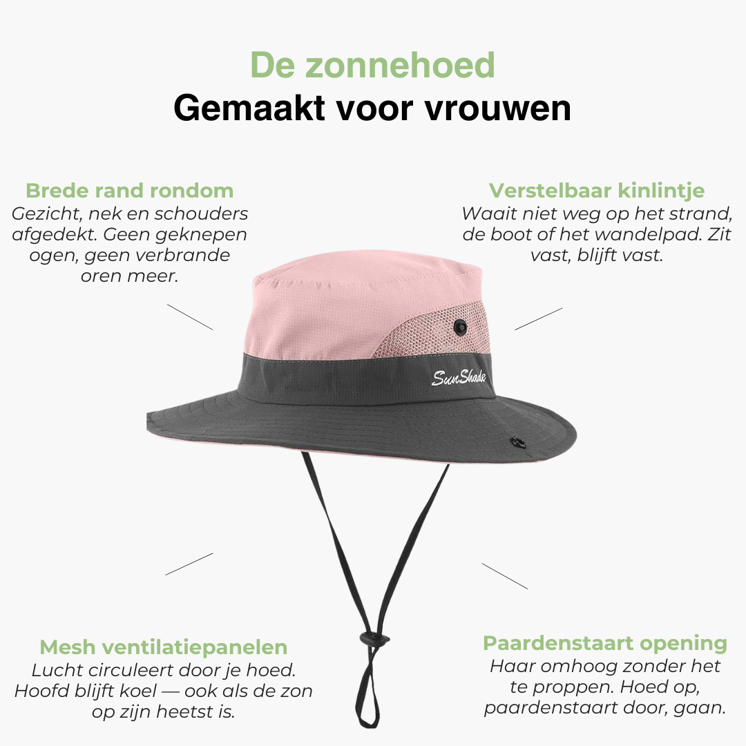 Dames Brede Rand Zonnehoed - UV Bescherming - Paardenstaart Gat