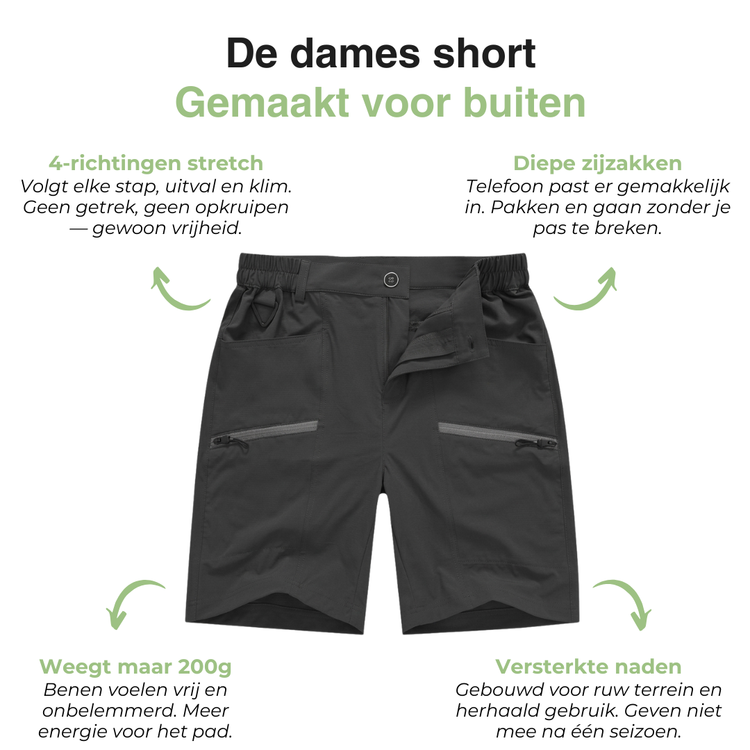 Dames Wandelshort - Rekbare Korte Broek - Ritszakken
