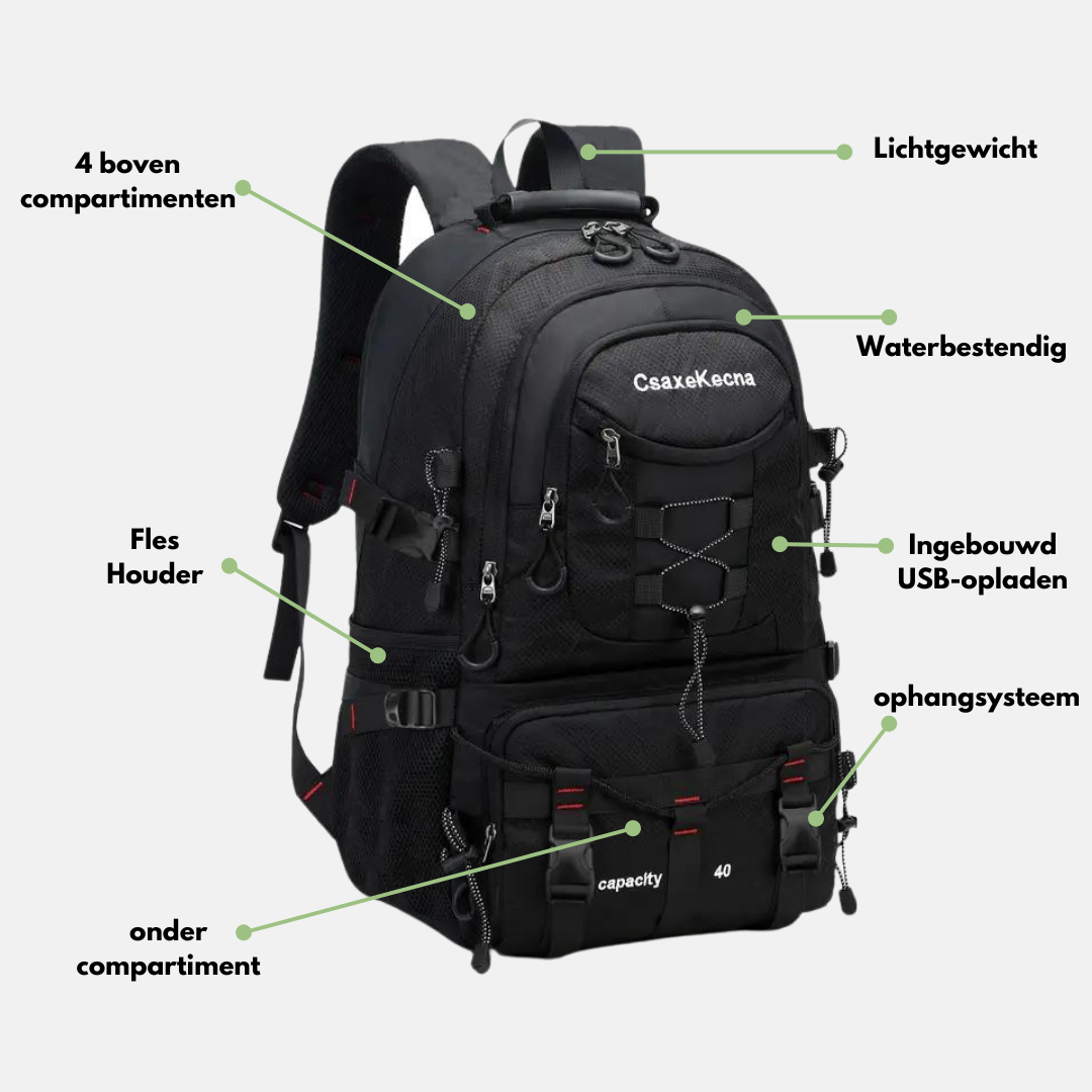 OutdoorHaven - 40L Backpack - USB Poort - OutdoorHavenNL
