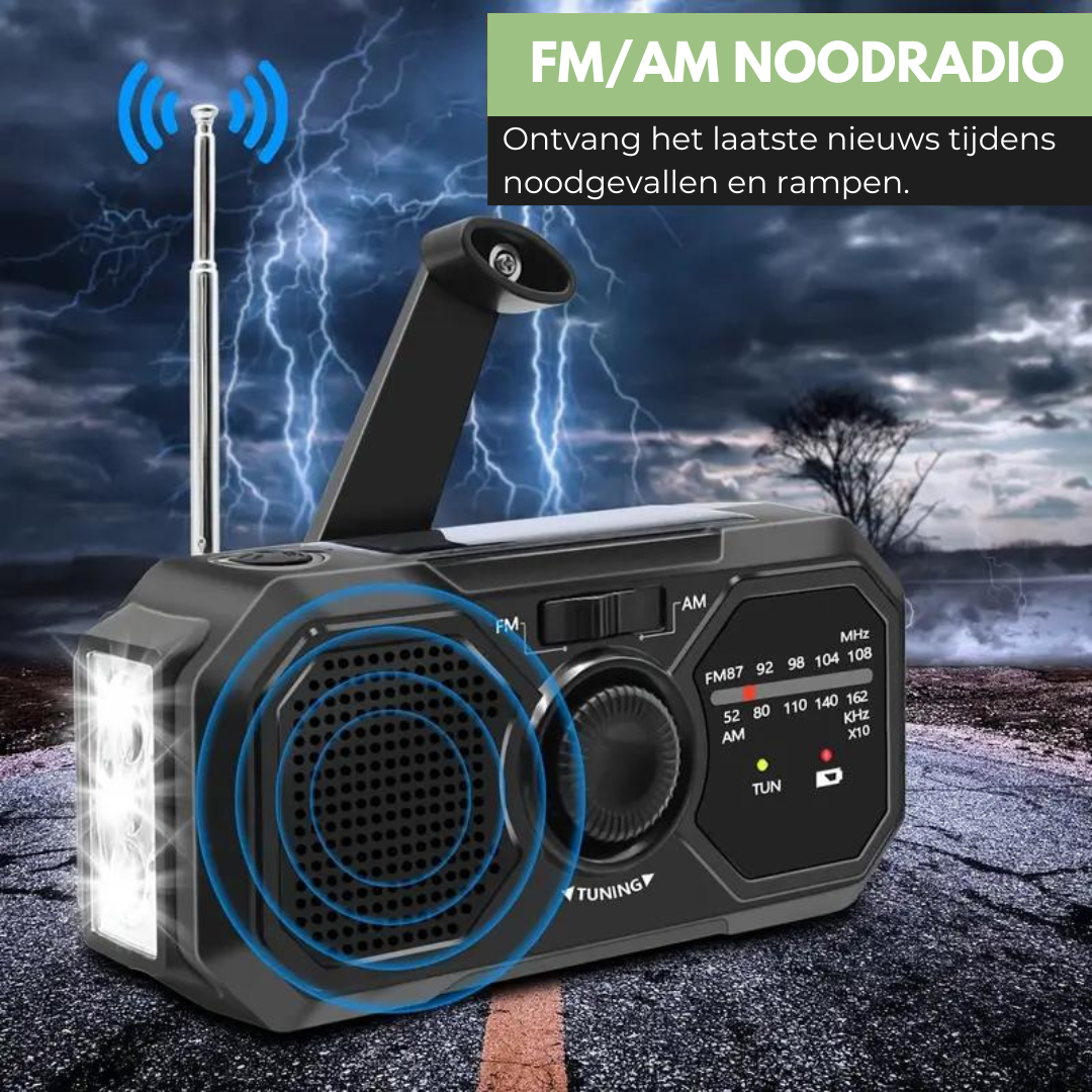 Draagbare Noodradio - Solar Opwindbaar - OutdoorHavenNL