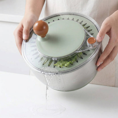 Stainless Steel Salad Spinner, Lettuce Spinner with Drain, Non Slip Base, Stop Button, Vegetable Dryer, BPA Free, 5.3 Qt