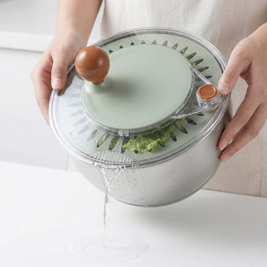 Stainless Steel Salad Spinner, Lettuce Spinner with Drain, Non Slip Base, Stop Button, Vegetable Dryer, BPA Free, 5.3 Qt