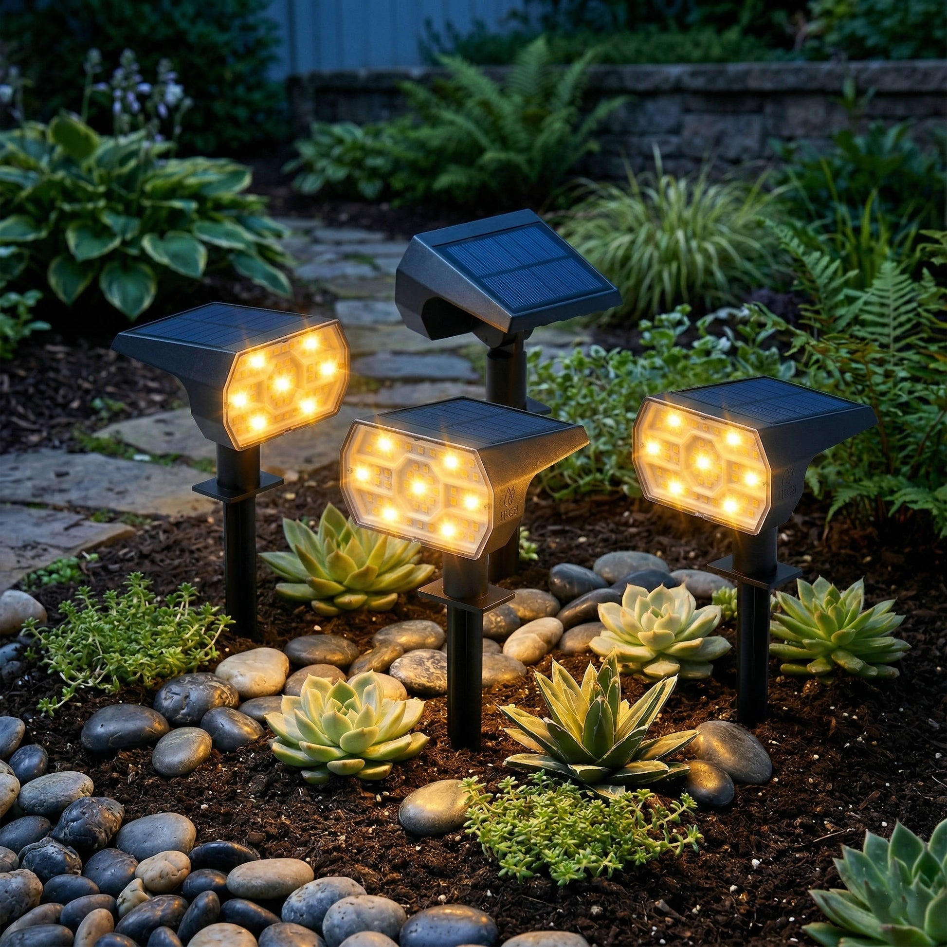 Solar Outdoor Waterproof Spotlights, 56 LED IP68 Landscape Lighting, 3 Modes Warm White Solar Garden Lights, 4 Pack Set