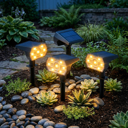 Solar Outdoor Waterproof Spotlights, 56 LED IP68 Landscape Lighting, 3 Modes Warm White Solar Garden Lights, 4 Pack Set