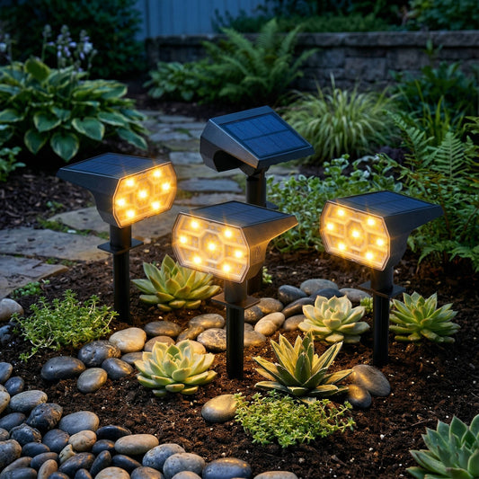 Solar Outdoor Waterproof Spotlights, 56 LED IP68 Landscape Lighting, 3 Modes Warm White Solar Garden Lights, 4 Pack Set