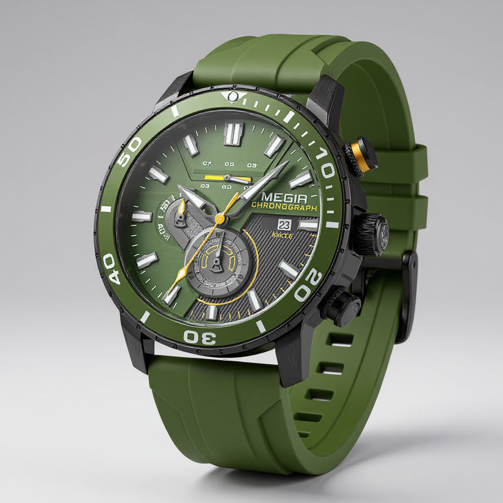 Horloge heren | Chronograaf met siliconen band en datumfunctie