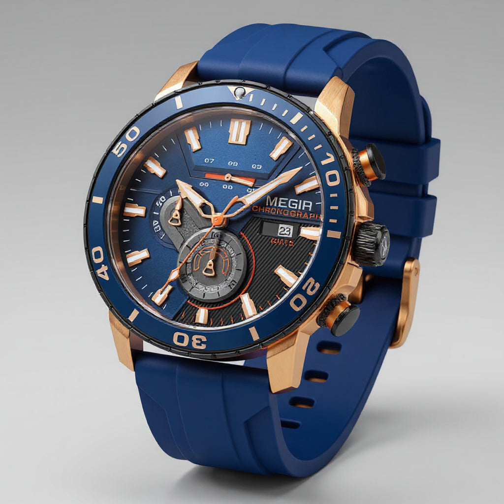 Horloge heren | Chronograaf met siliconen band en datumfunctie