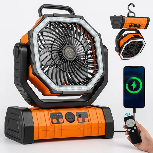 Camping Ventilator - 3-in-1 - Ingebouwde Lamp - Draadloos