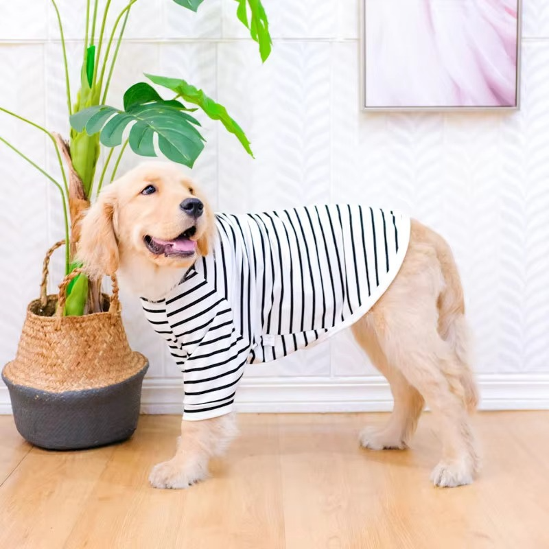 Striped cotton dog t-shirt with breathable weave for medium to large dogs comfort wear