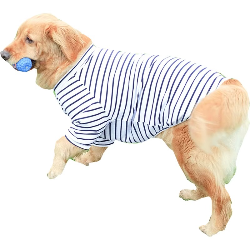 Striped pattern cotton dog t-shirt for medium to large dogs with breathable weave
