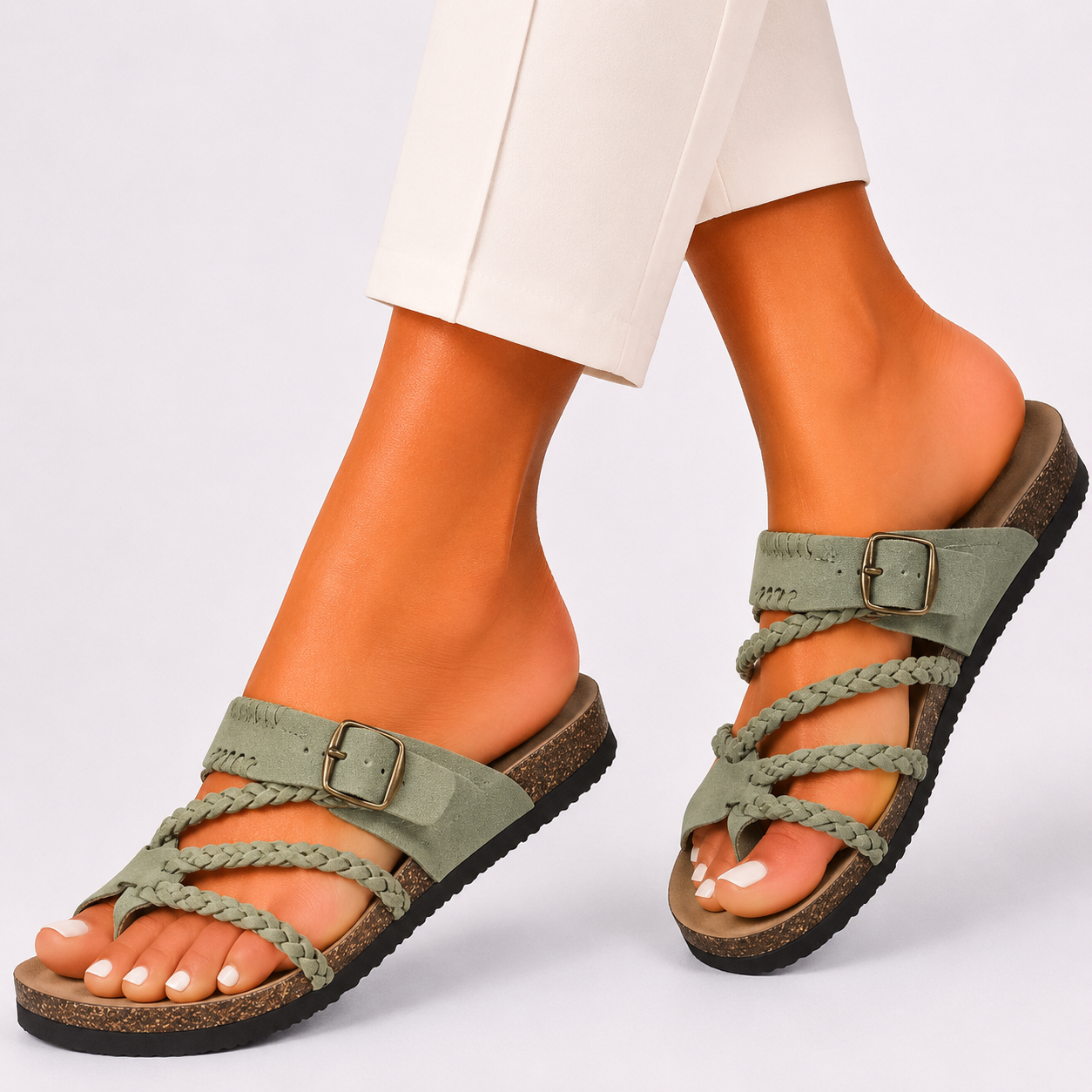 Slippers dames | Gevlochten teenslippers met verstelbare gesp