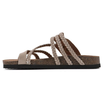 Slippers dames | Gevlochten teenslippers met verstelbare gesp