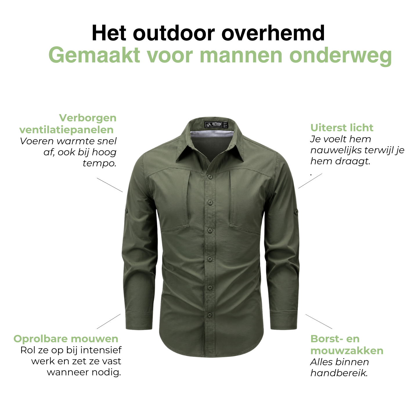 Heren Outdoor Shirt - Ademend Sneldrogend - Lange Mouw Wandelen