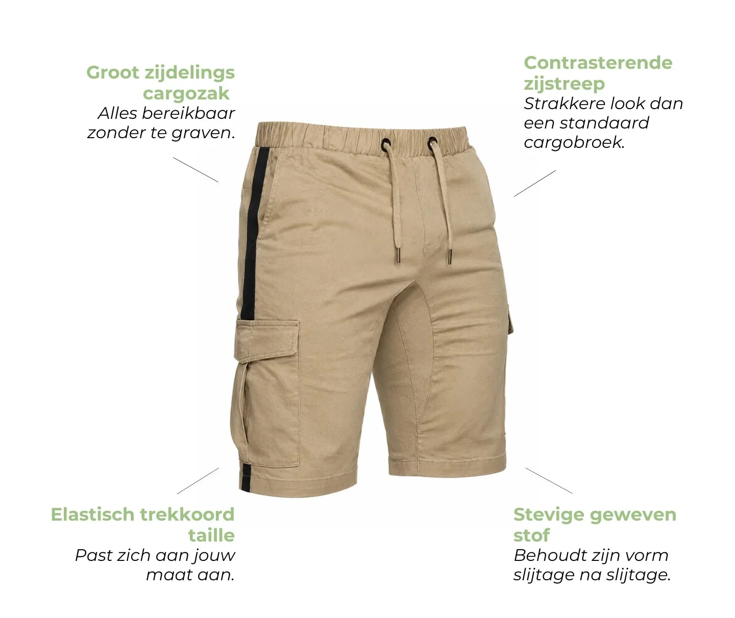 Heren Cargo Shorts Multi-Pocket - Contrast Streep Casual Outdoor - Elastische Taille