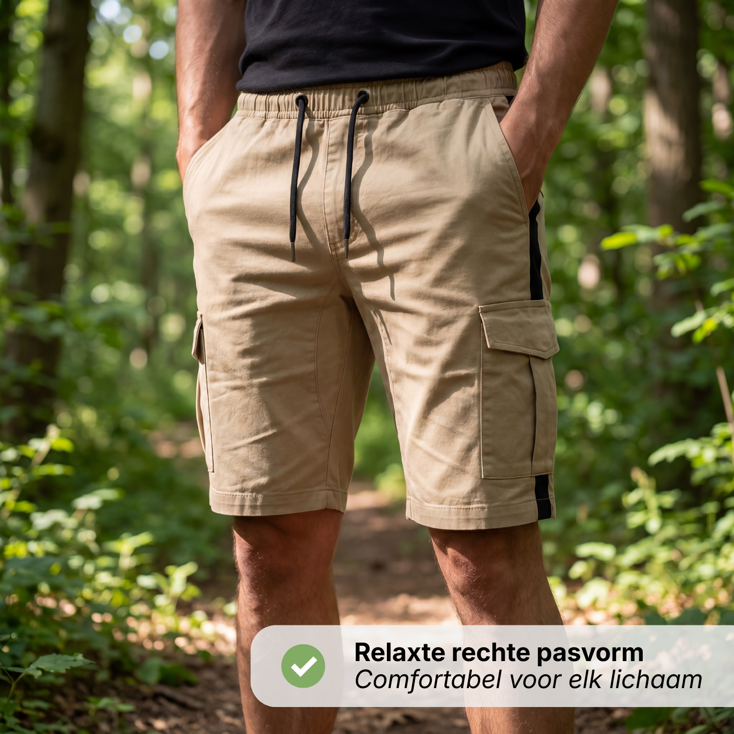 Heren Cargo Shorts Multi-Pocket - Contrast Streep Casual Outdoor - Elastische Taille