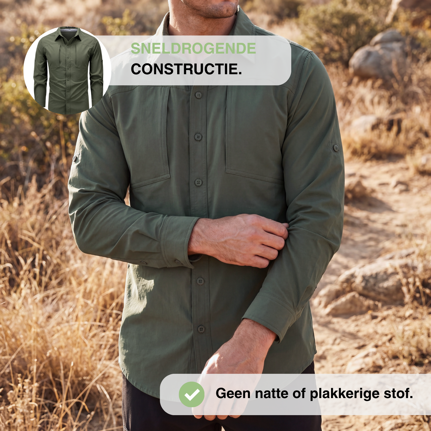 Heren Outdoor Shirt - Ademend Sneldrogend - Lange Mouw Wandelen