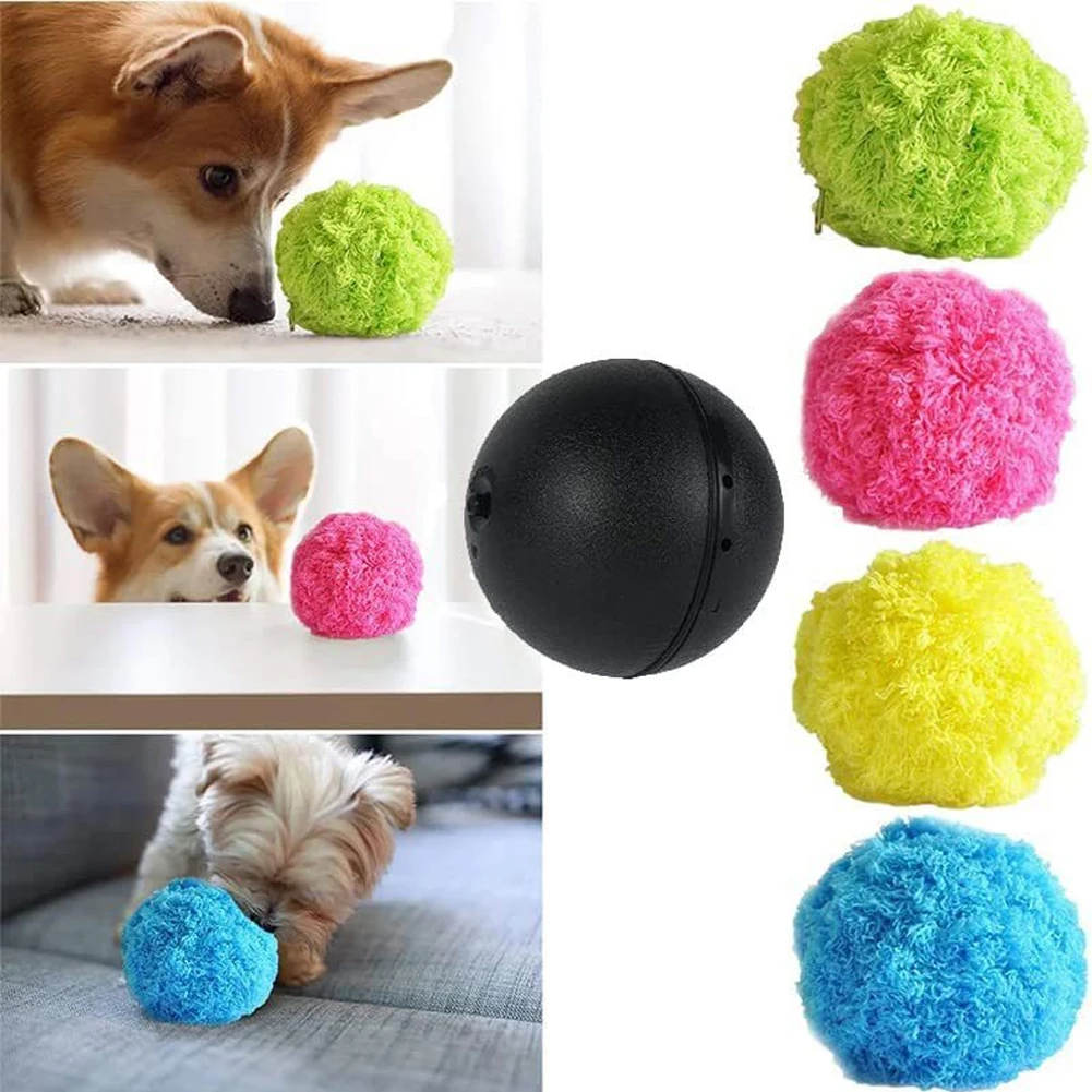 Close-up of interactive dog toy ball with motion sensors and washable cover for dog play