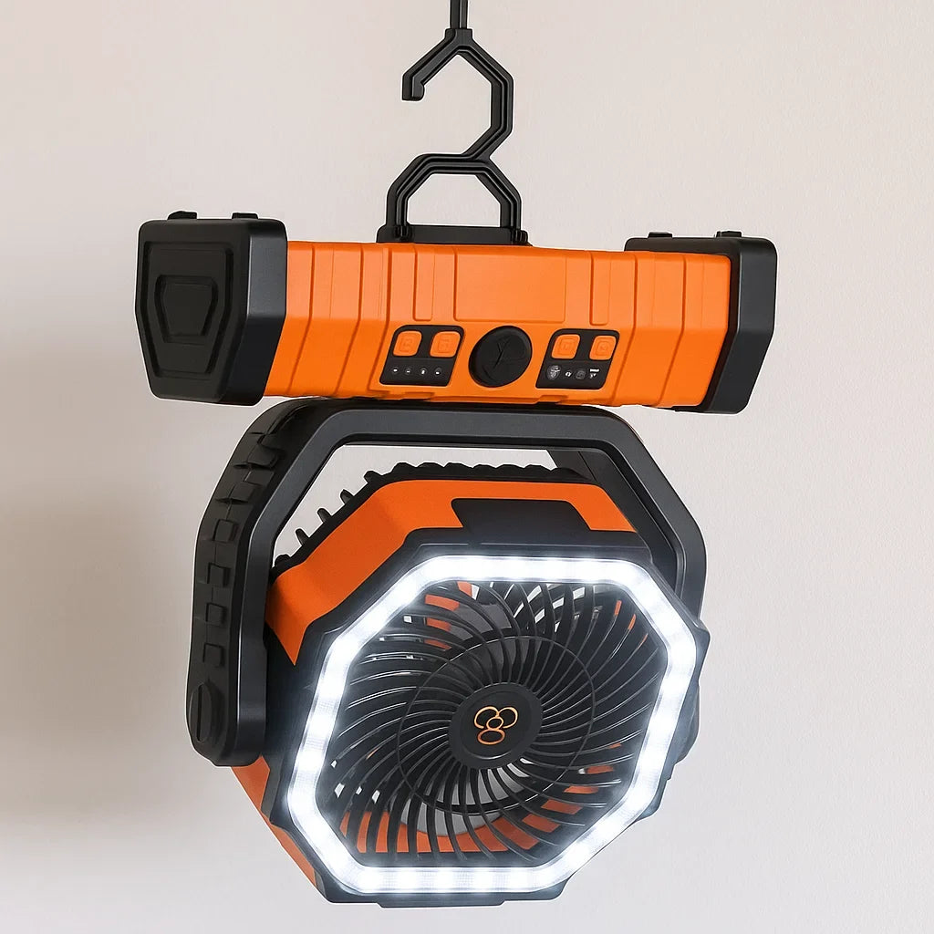 Camping Ventilator - 3-in-1 - Ingebouwde Lamp - Draadloos