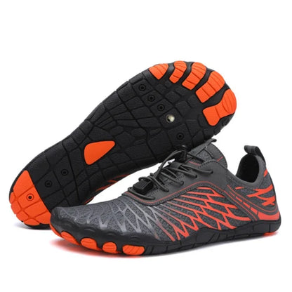 "Barefoot schoenen Allrounder met flexibele pasvorm en natuurlijke loopsensatie, beige bovenkant en minimalistische zolen."
