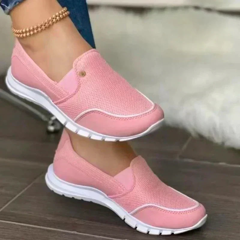"Dames slip-on diabetesschoenen, orthopedisch ontwerp, ademend textiel, antislip zool, verkrijgbaar in beige, roze, zwart, bl