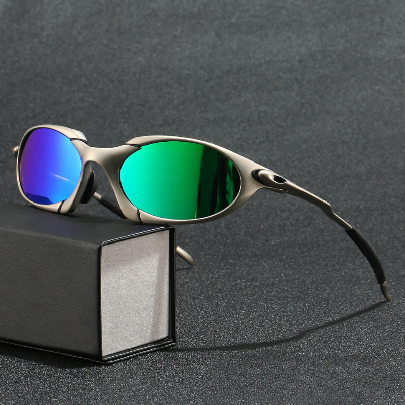 "Herenzonnebril met sportief design, gepolariseerde lenzen en metaal frame, biedt 100% UV bescherming."