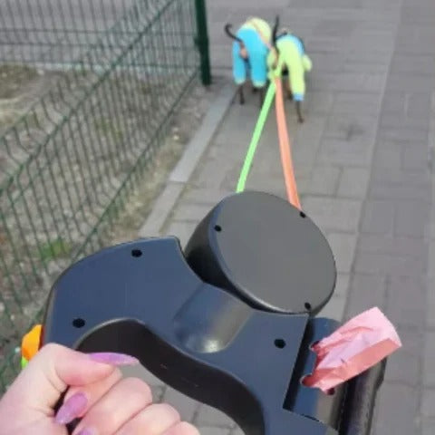 LED illuminated leash for two dogs by PuppyGo, promoting safe and enjoyable walks