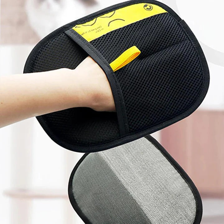 Double sided grooming gloves for removing pet hair efficiently