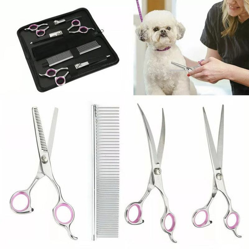 Professional Dog Grooming Scissors Kit with 7 Inch Steel Blades