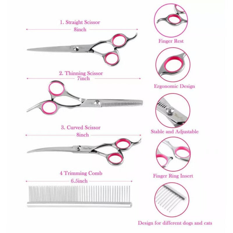 Dog Grooming Scissors Kit with 7 Inch Durable Steel Blades and Safety Tips