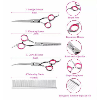 Dog Grooming Scissors Kit with 7 Inch Durable Steel Blades and Safety Tips