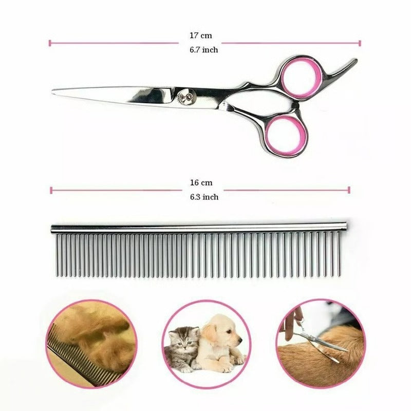 Professional Dog Grooming Kit with 7 Inch Steel Blades and Safety Tips