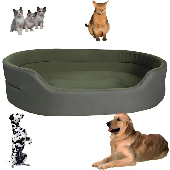 Sustainable pet bed crafted with recycled cotton and polyester blend for a cozy sleeping area