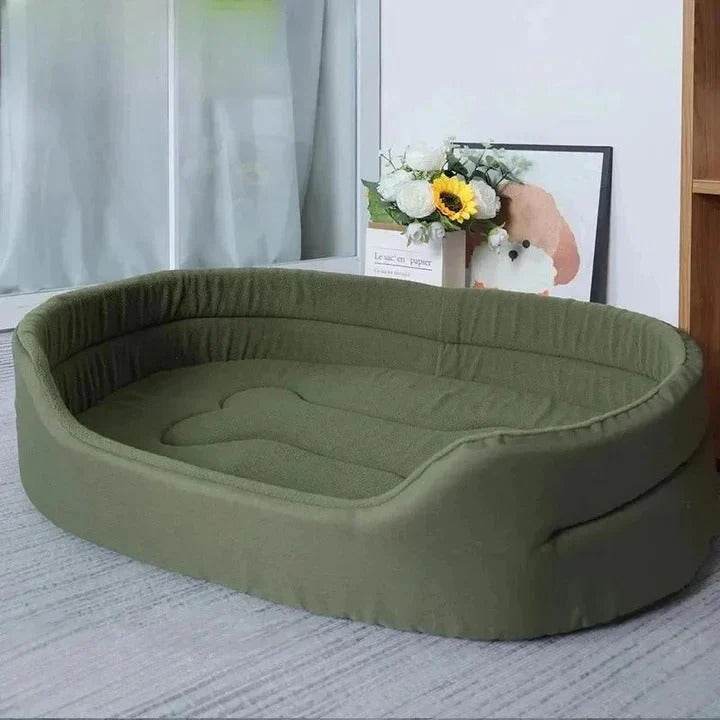 Pet bed featuring a blend of recycled cotton and polyester for a comfortable sleeping surface