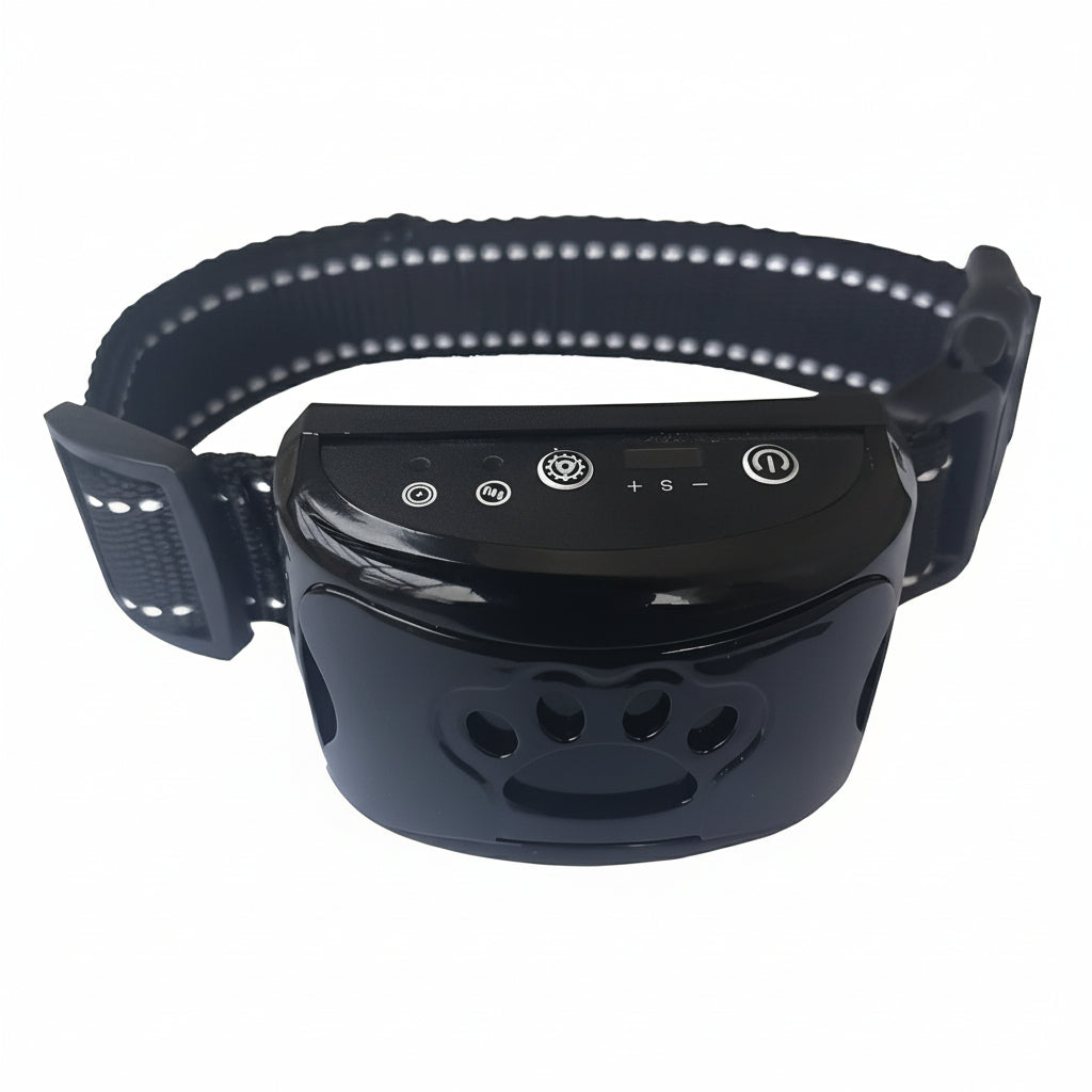 Adjustable anti-bark training collar with gentle pulse modes for effective dog training.