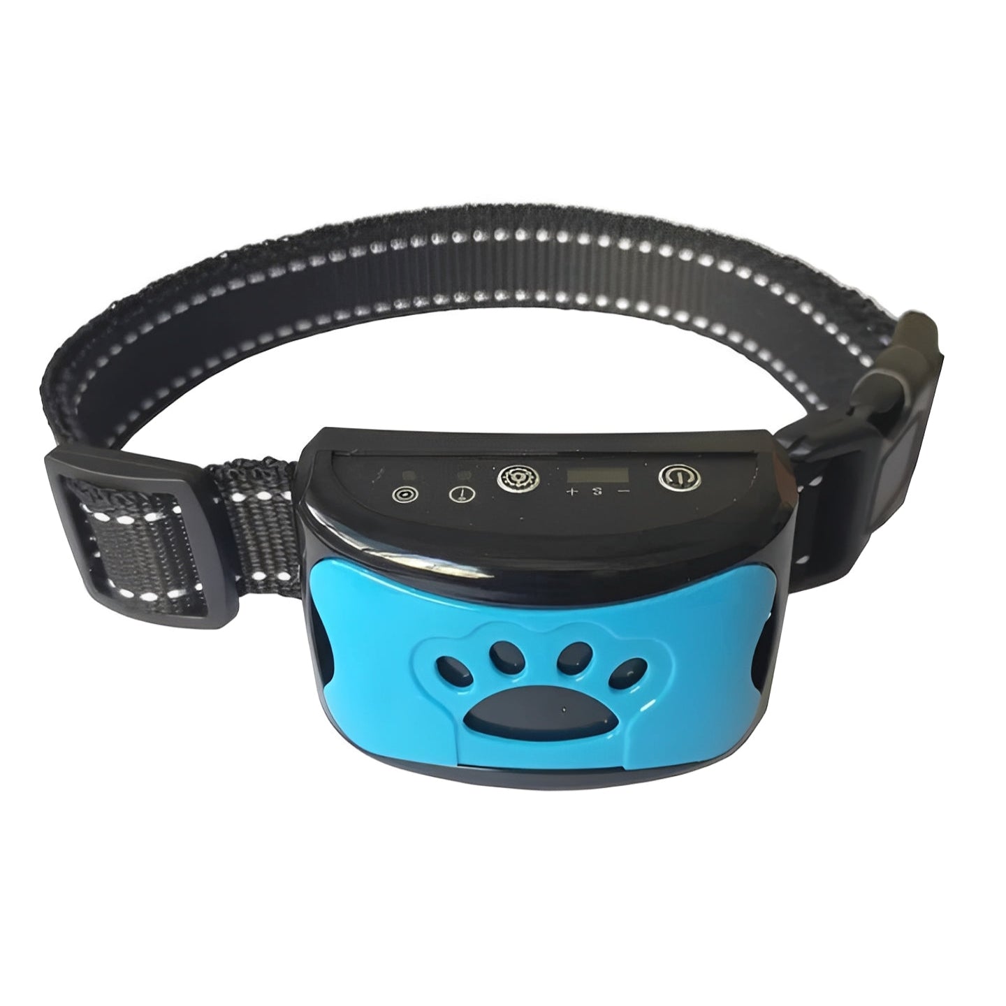 Close-up of adjustable anti-bark training collar with gentle pulse modes features.