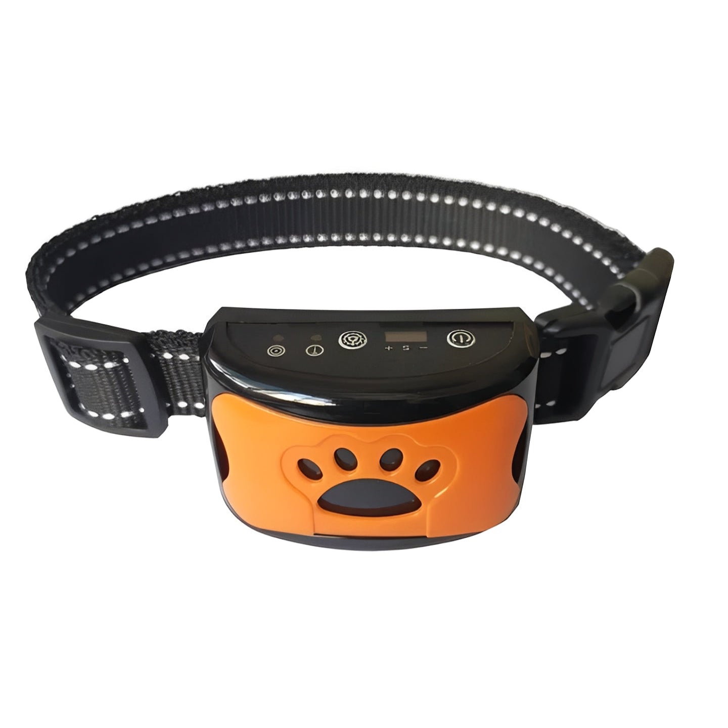 Adjustable anti-bark training collar with gentle pulse modes in various positions for demonstration.