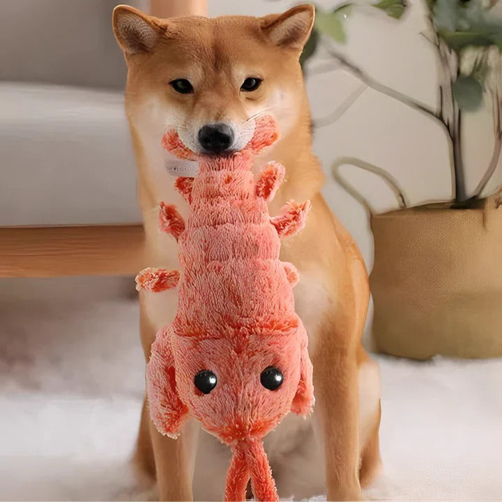 Close-up view of LuxePaw Interactive Motion Activated Floppy Lobster Dog Toy in action
