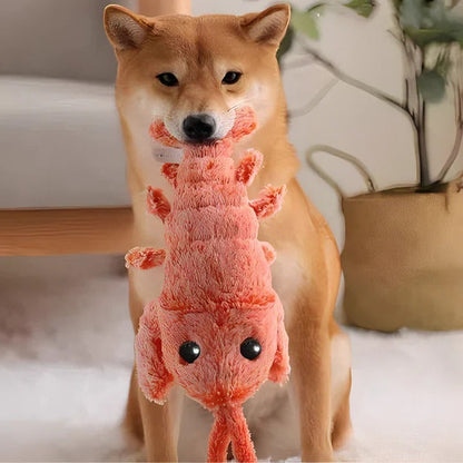 Close-up view of LuxePaw Interactive Motion Activated Floppy Lobster Dog Toy in action