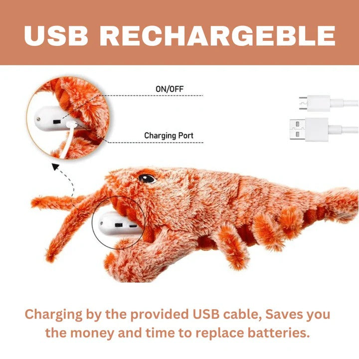 Playful dog interacting with LuxePaw Interactive Motion Activated Floppy Lobster Dog Toy