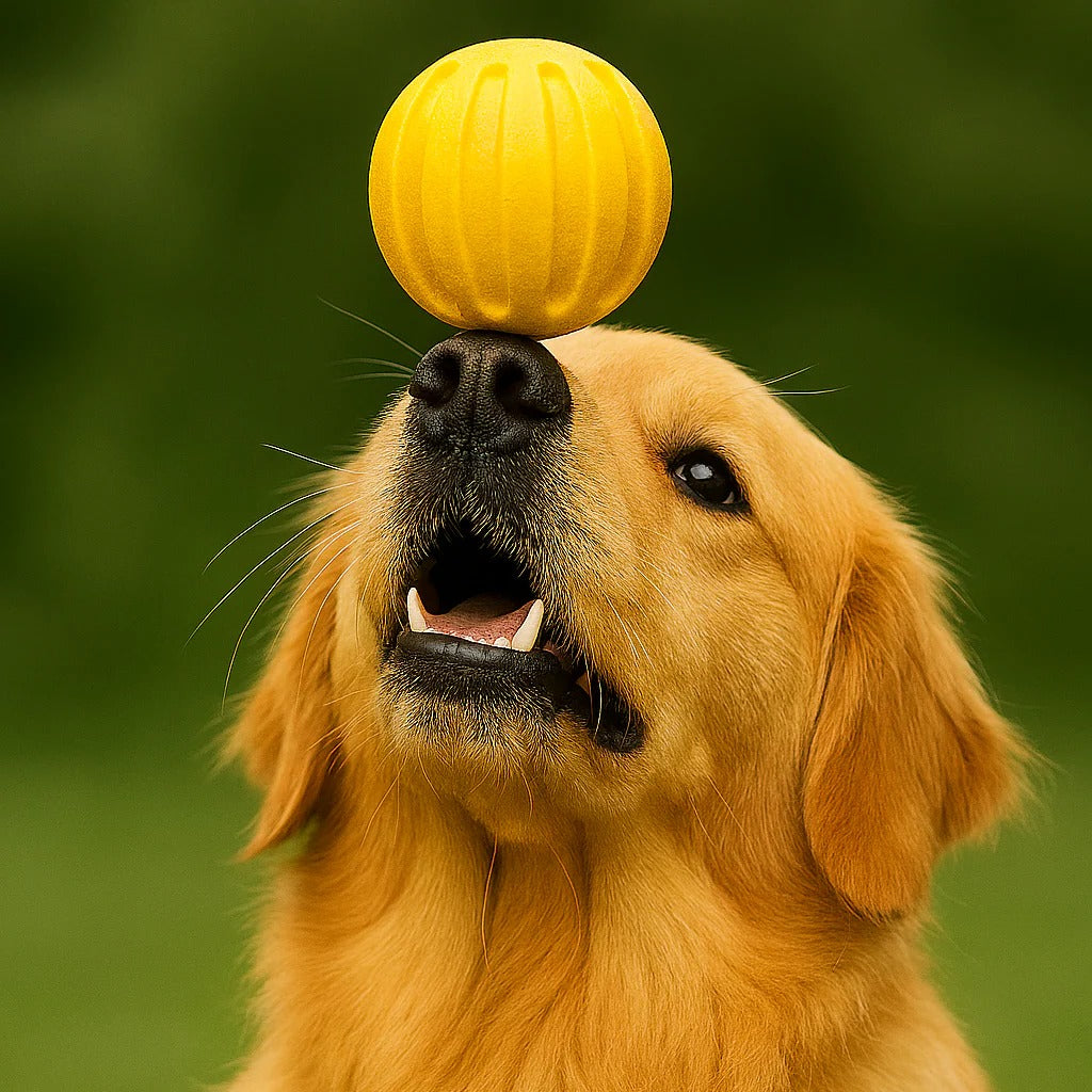 Durable dog training ball and chew ring for outdoor fetch and play, ideal for active dogs and outdoor play sessions.