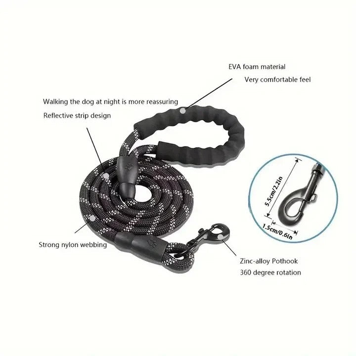 Canine padded leash with reflectivity for improved nighttime safety