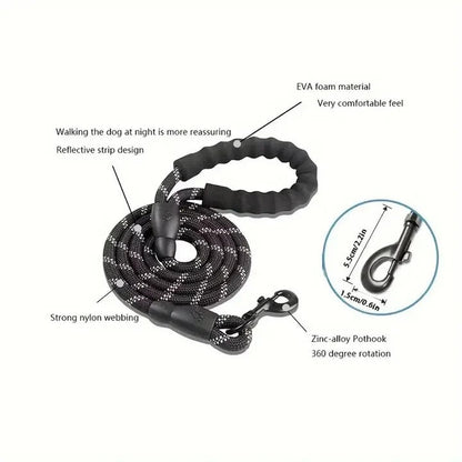 Canine padded leash with reflectivity for improved nighttime safety