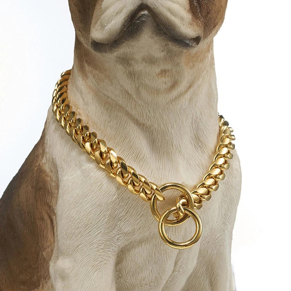 High-quality stainless steel chain dog collar with multiple color options.
